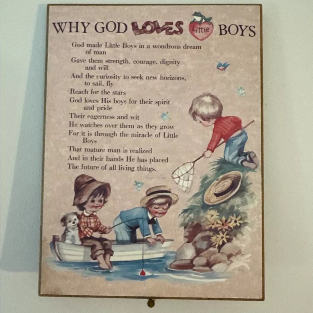 Vintage Wood Nursery Wall Art Print - Why God Loves Little Boys 6x8”